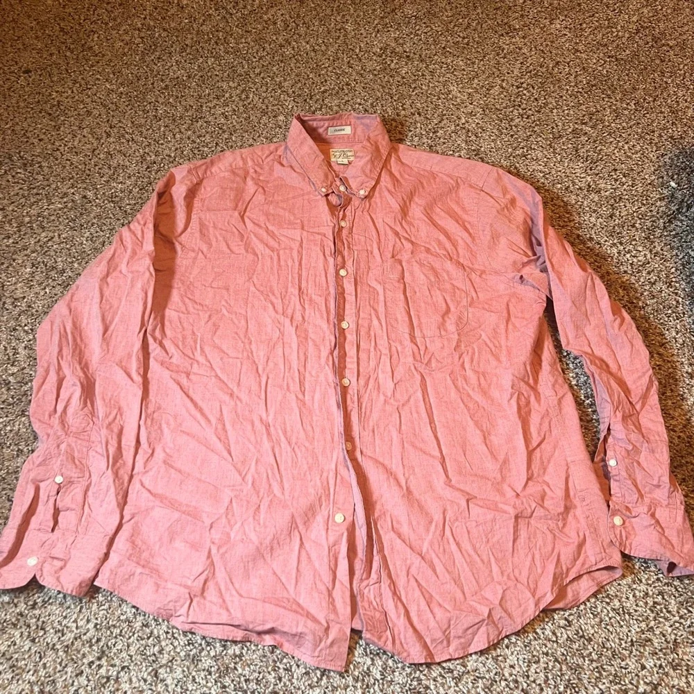 J.‎ Crew Classic Stretch Button Down Shirt Organic Cotton Red Size Large